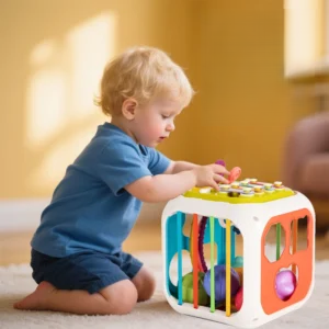 Cube Montessori 7-en-1 en bois pour bébés – Jouet sensoriel et éducatif dès 12 mois